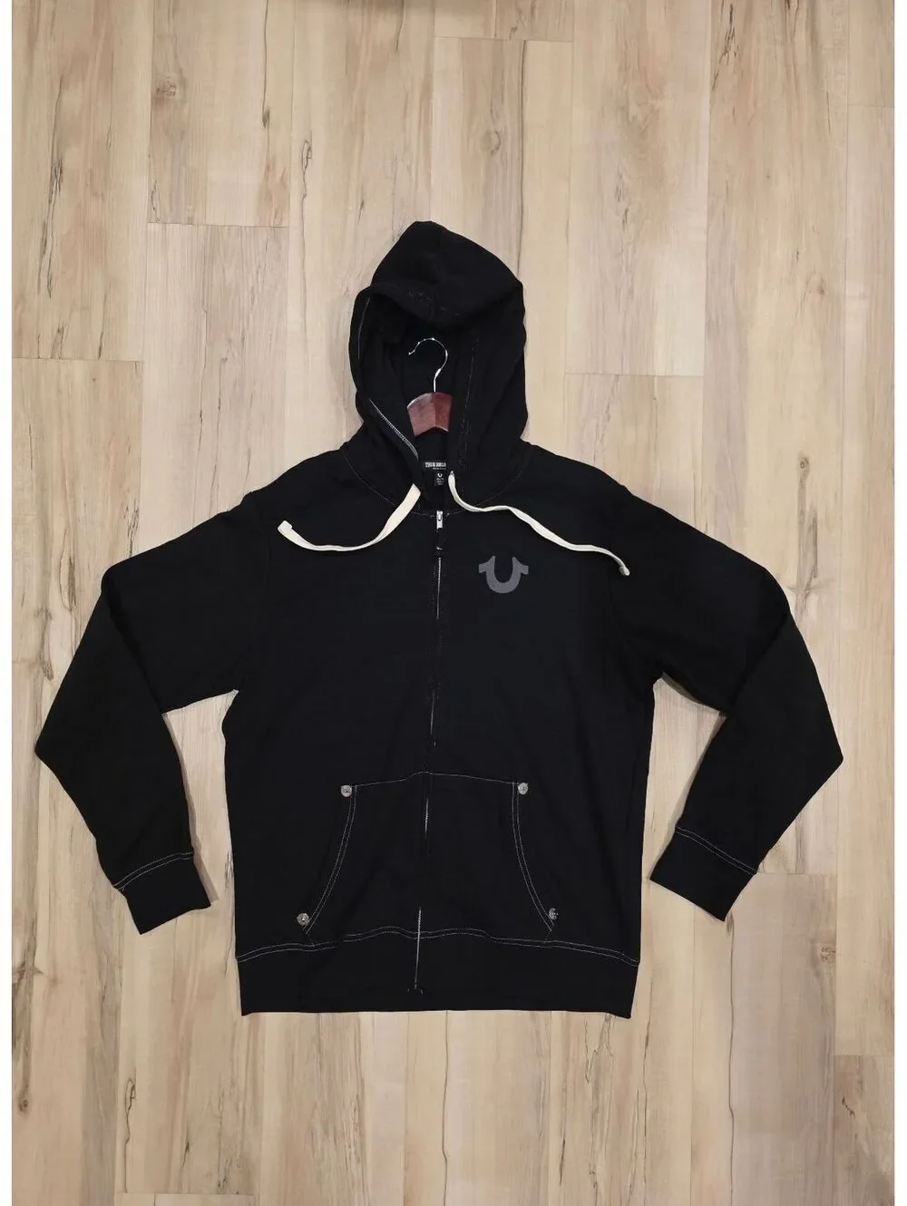 True Religion Black Full Zip Hoodie with Graphic Back XL